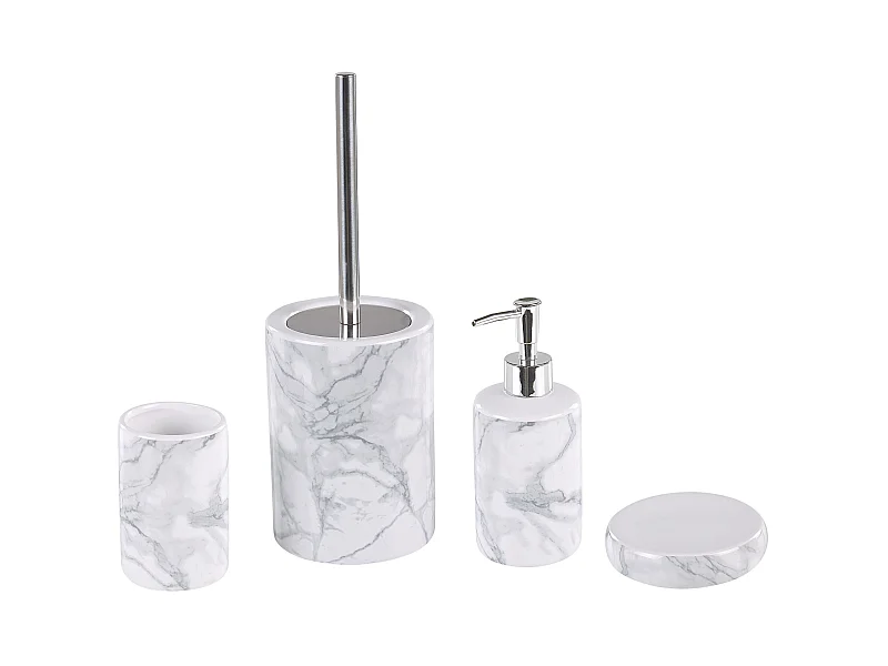 Badezimmer Set 4-teilig Keramik weiß / grau Marmor Optik Modern Arauco