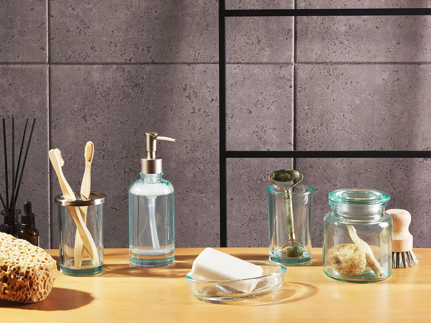 Set de 5 accessoires de salle de bain AMARGA Verre Vert