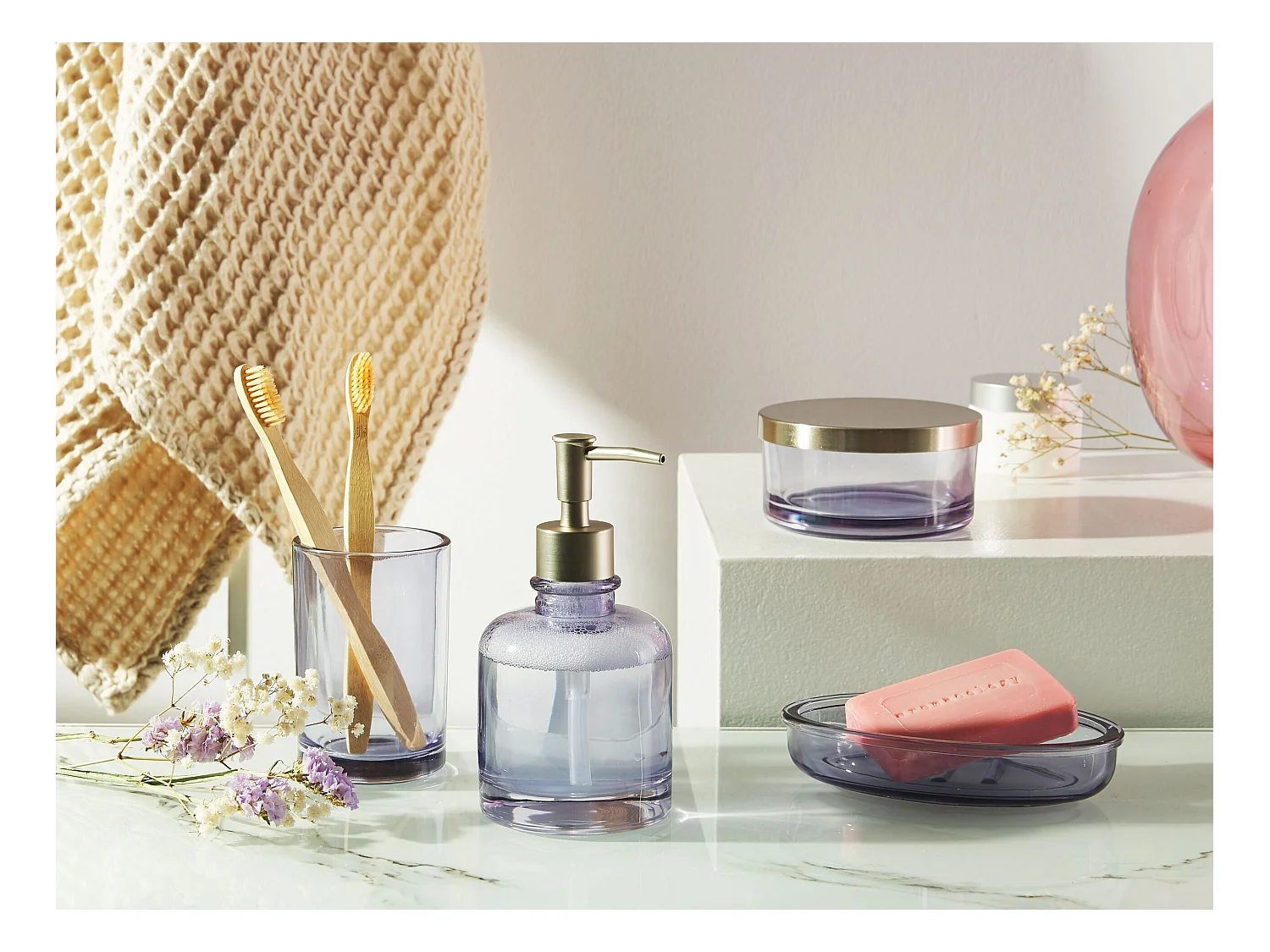 4-delige badkameraccessoireset TELMA Glas Paars