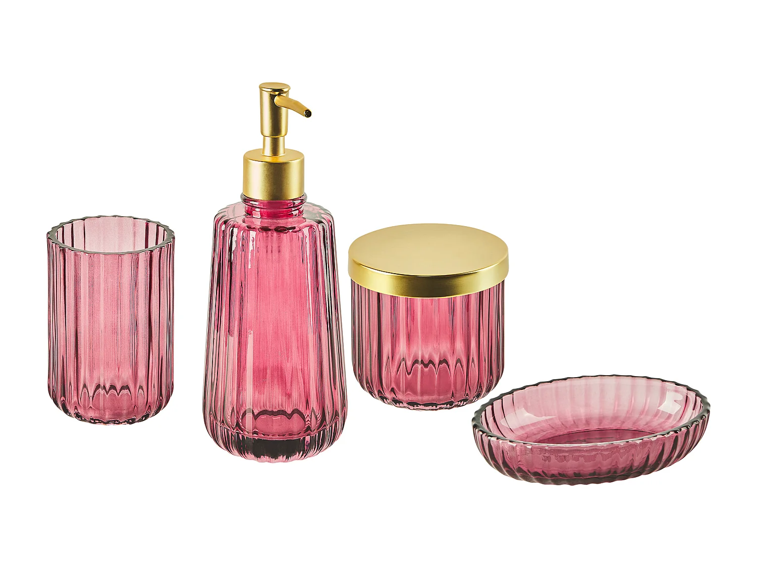 Conjunto de 4 accesorios de baño CARDENA Vidrio Rosa