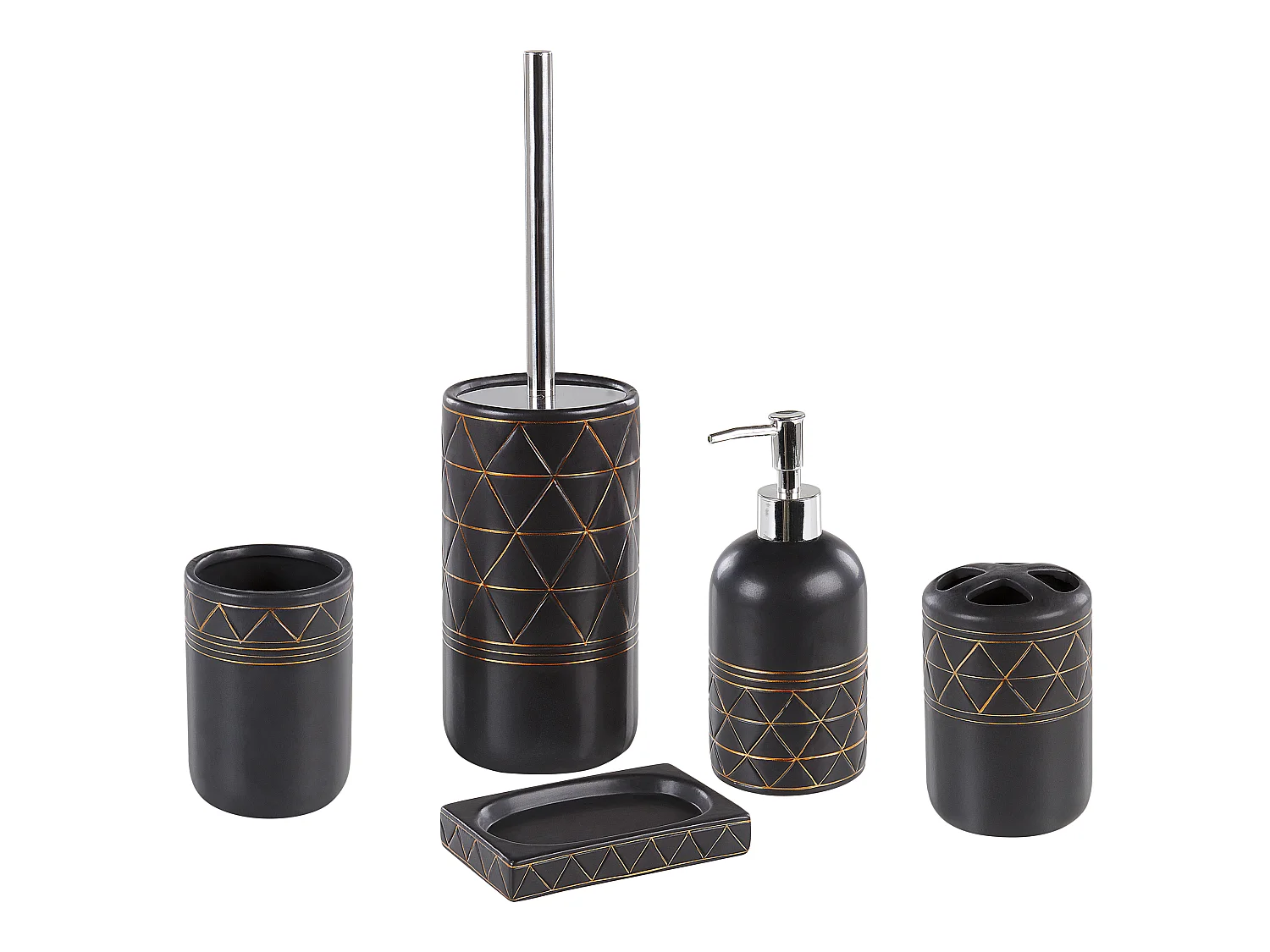 Elegantes Badezimmer-Zubehör 5-teilig aus Keramik in Schwarz/Gold Lanco