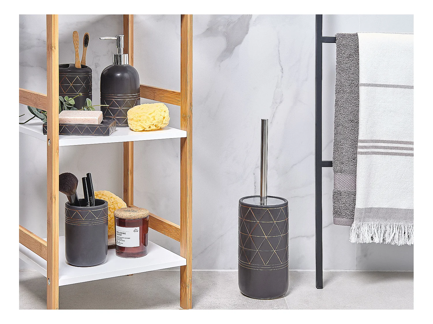 Conjunto de 5 accesorios de baño LANCO Cerámica Negro