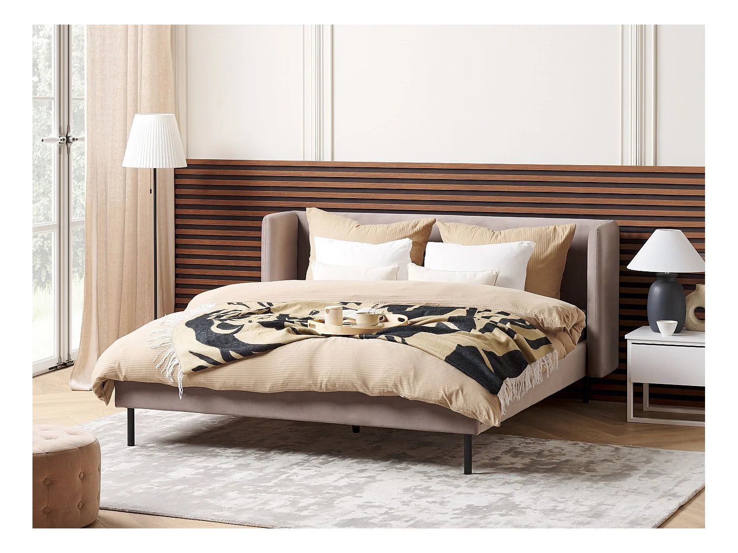 Lit avec sommier Velours ARETTE 160 x 200 cm Taupe