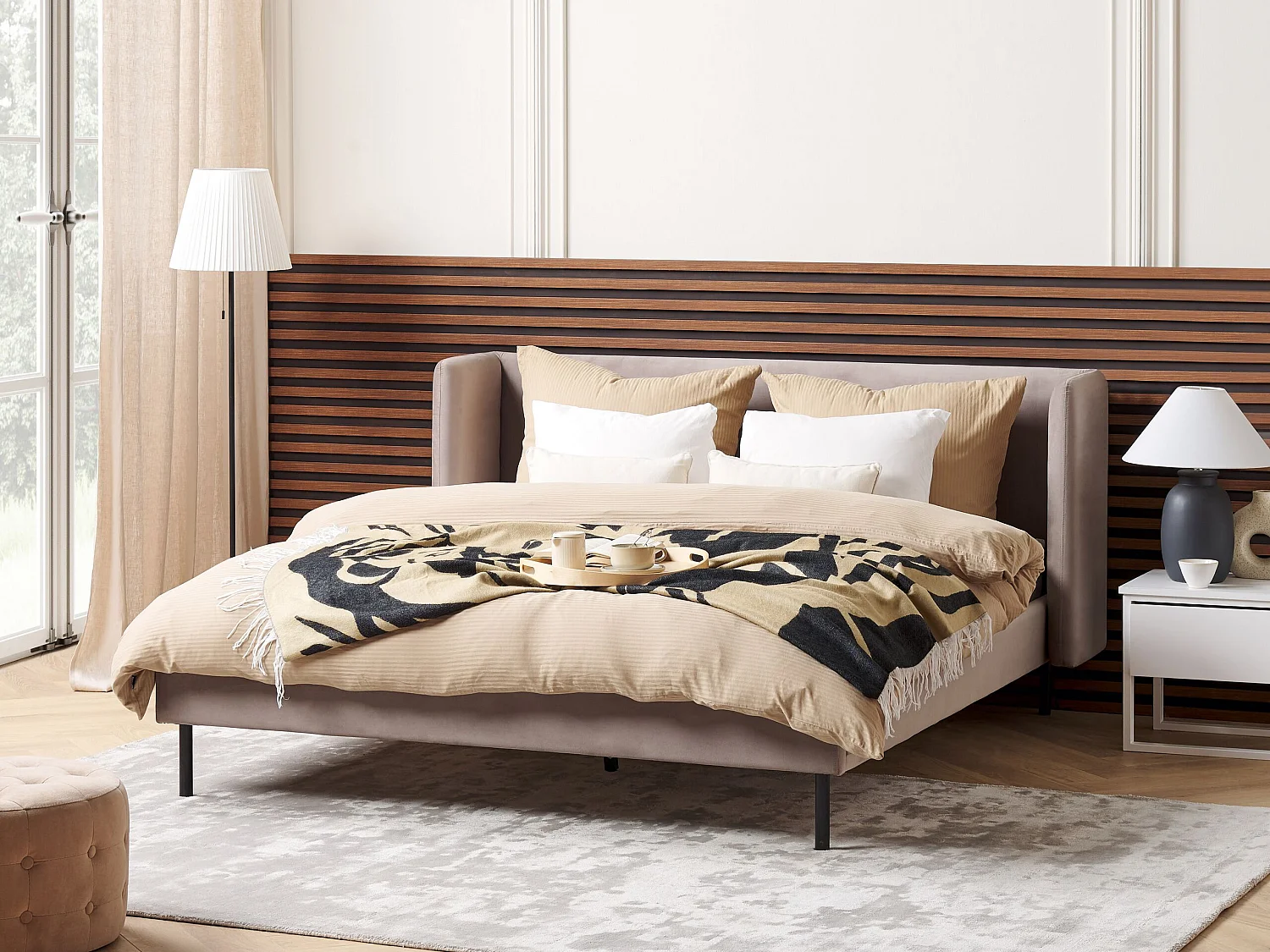 Lit avec sommier Velours ARETTE 160 x 200 cm Taupe