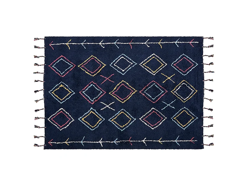 Alfombra de algodón negro/azul/amarillo/blanco 140 x 200 cm CORUM
