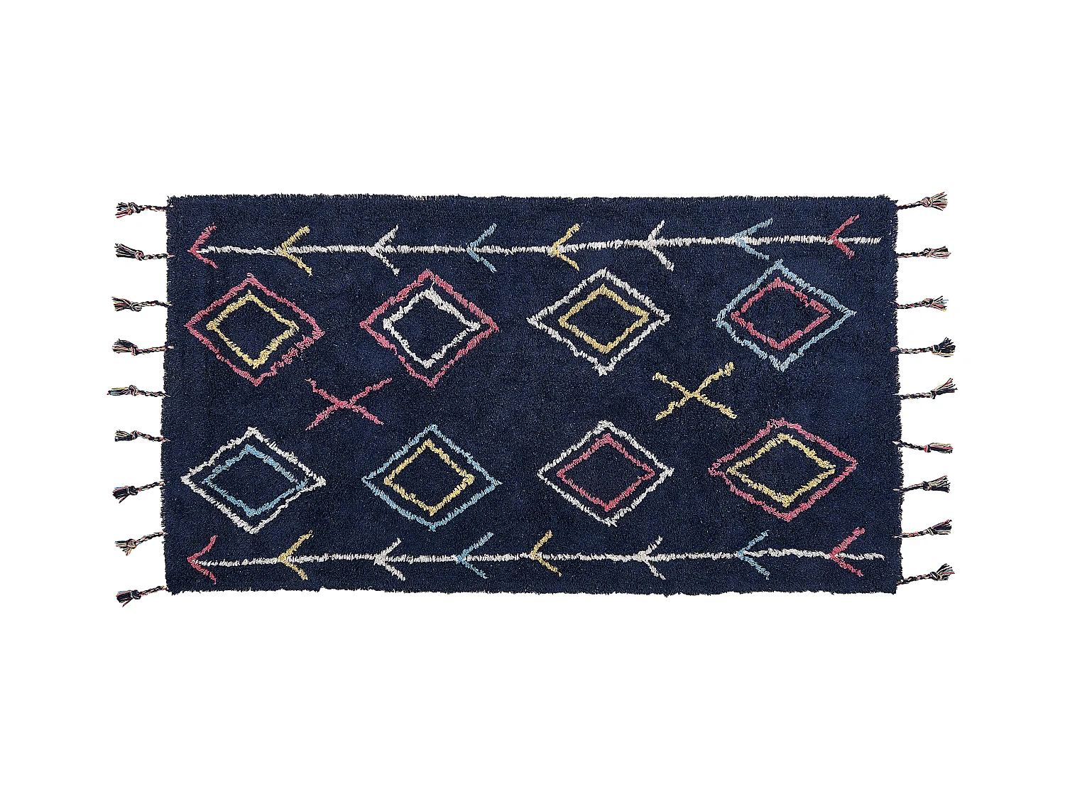 Alfombra de algodón negro/azul/amarillo/blanco 80 x 150 cm CORUM