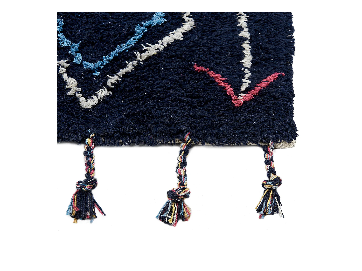 Alfombra de algodón negro/azul/amarillo/blanco 80 x 150 cm CORUM