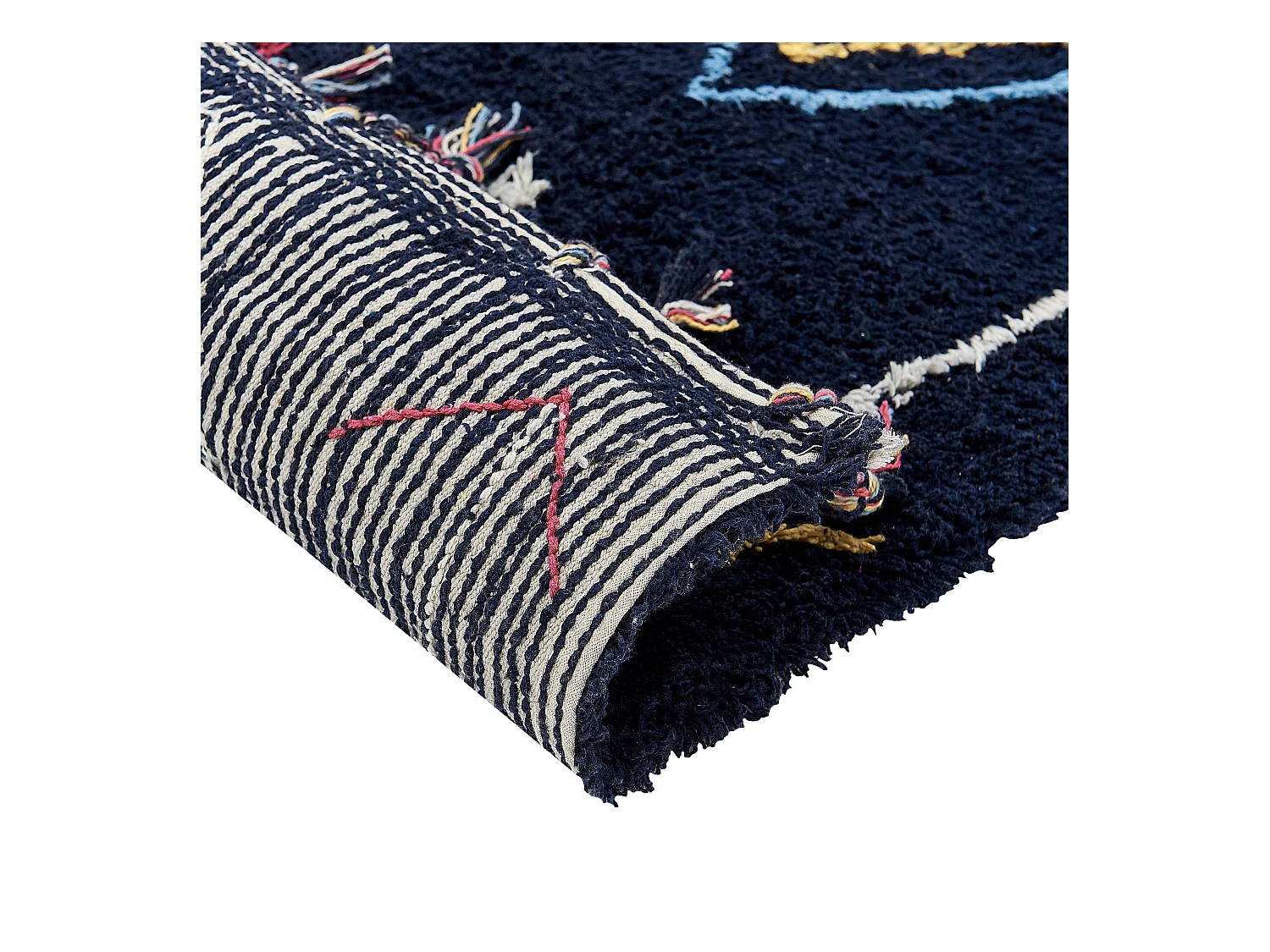 Alfombra de algodón negro/azul/amarillo/blanco 80 x 150 cm CORUM