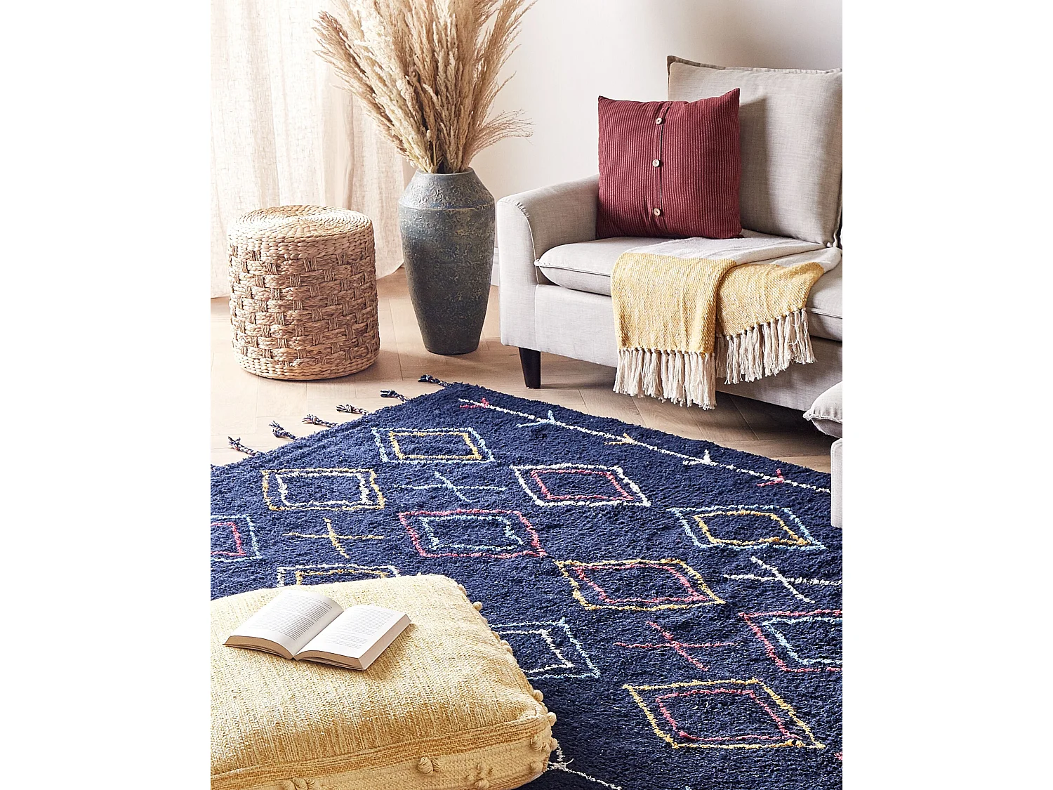 Teppich Baumwolle geometrisches Muster schwarz 160 x 230 cm rechteckig Boho Corum