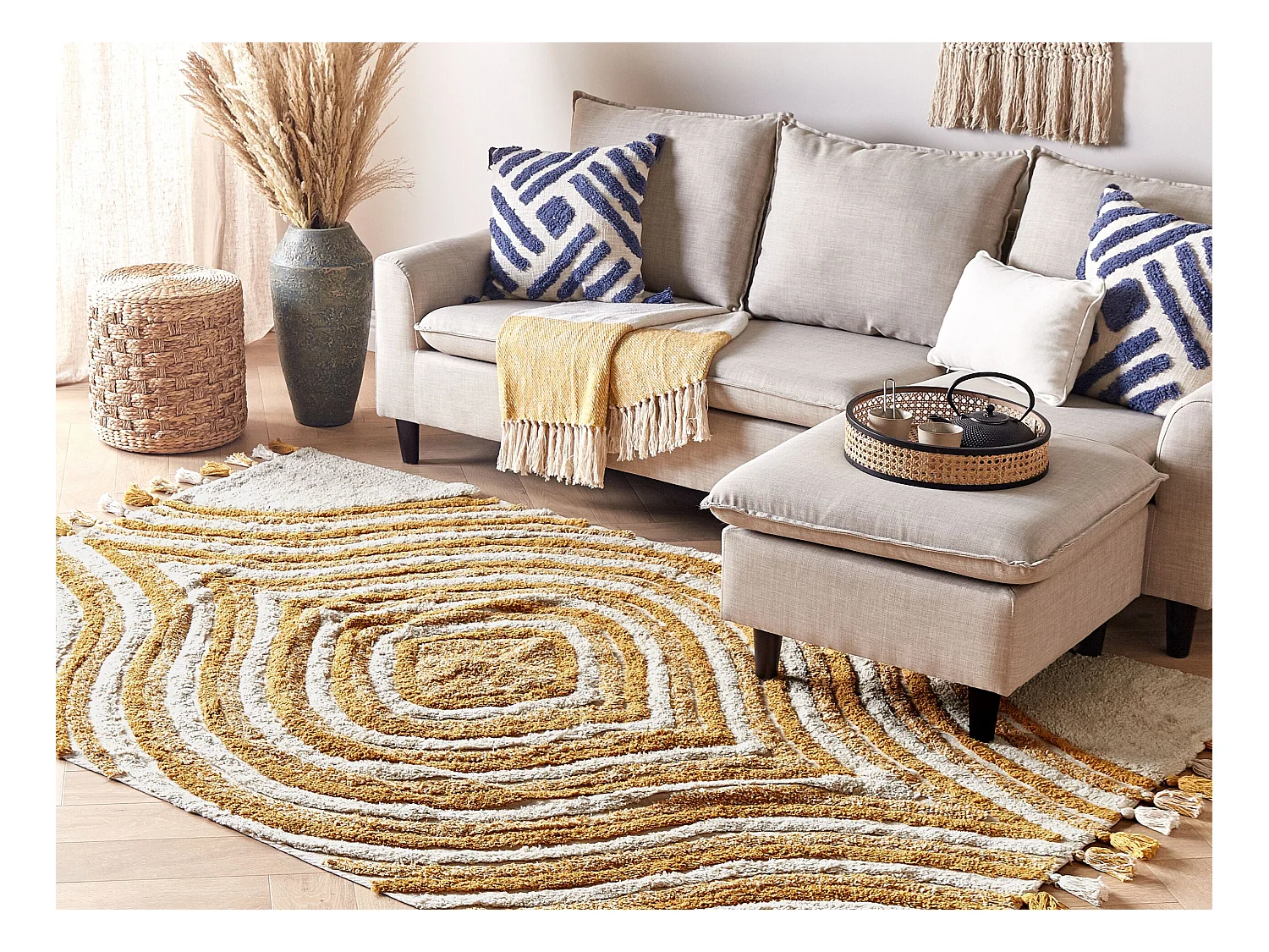 Teppich Baumwolle beige / gelb 160 x 230 cm abstraktes Muster BINGOL