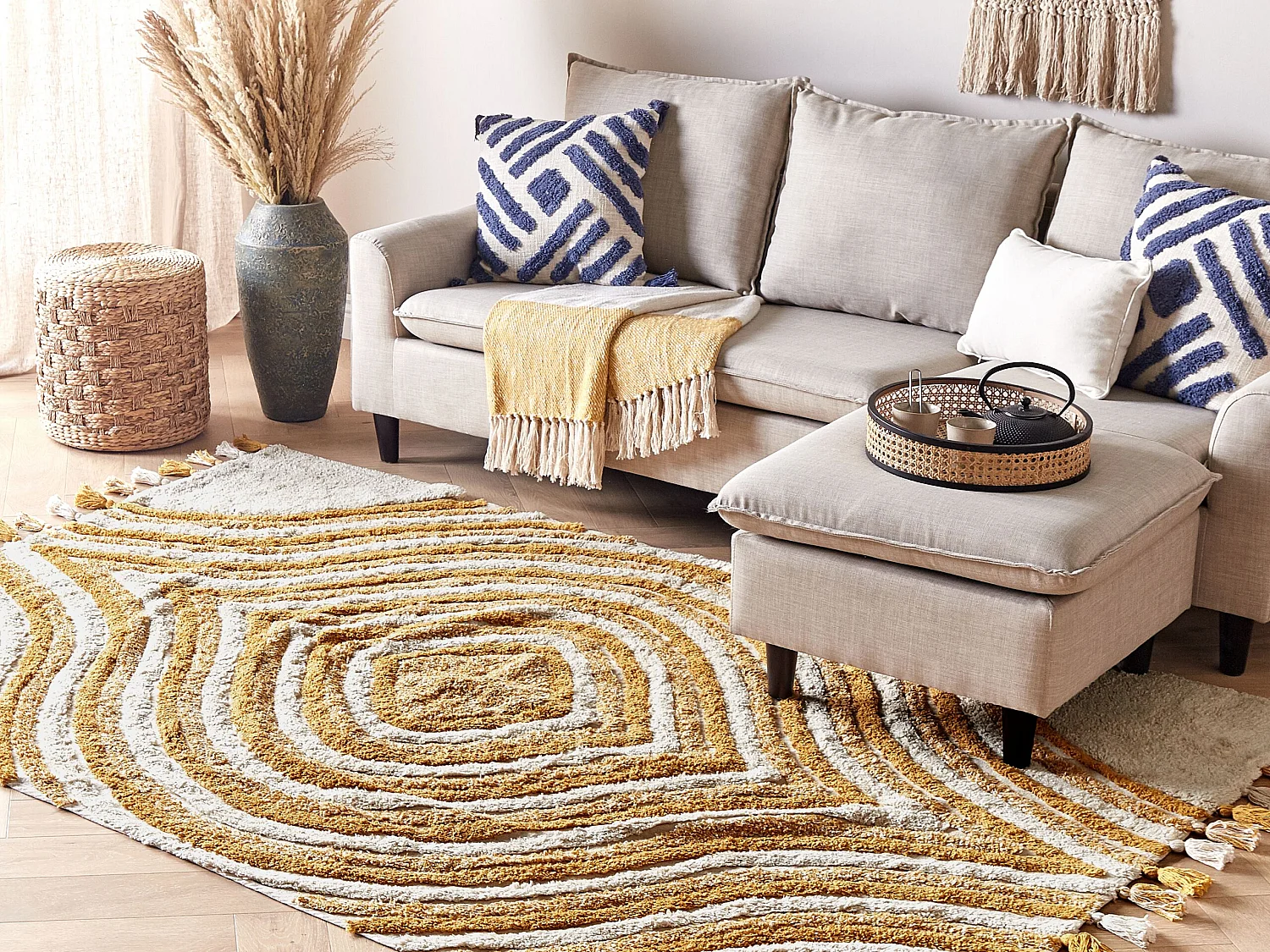 Teppich Baumwolle beige / gelb 160 x 230 cm abstraktes Muster BINGOL
