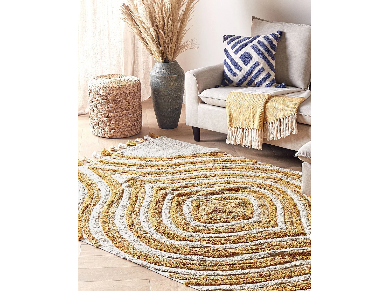 Teppich Baumwolle beige / gelb 160 x 230 cm abstraktes Muster BINGOL