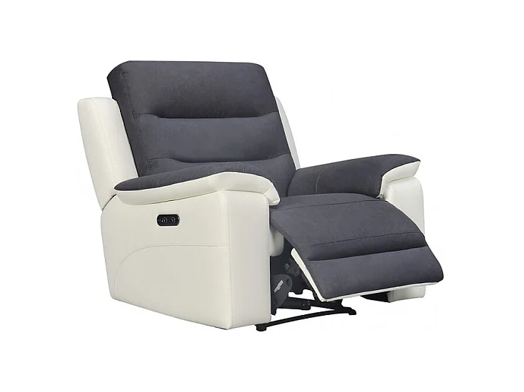 Fauteuil relaxation en tissu gris et simili blanc électrique - ROSARIO