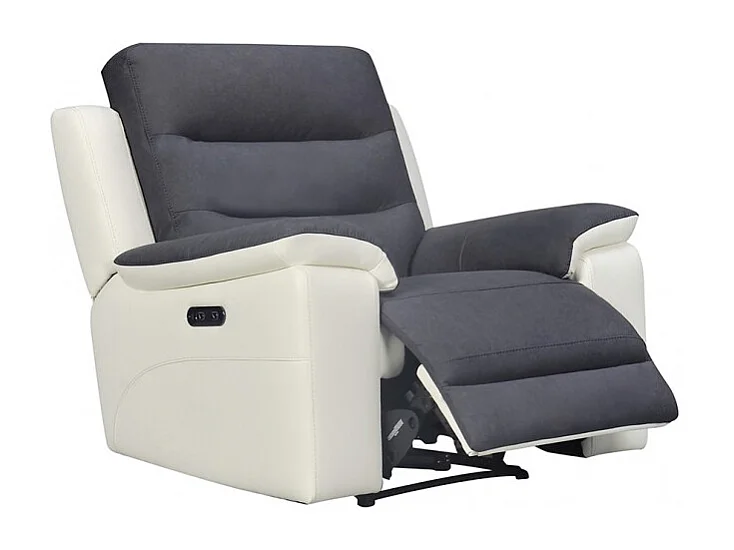 Fauteuil relaxation en tissu gris et simili blanc électrique - ROSARIO
