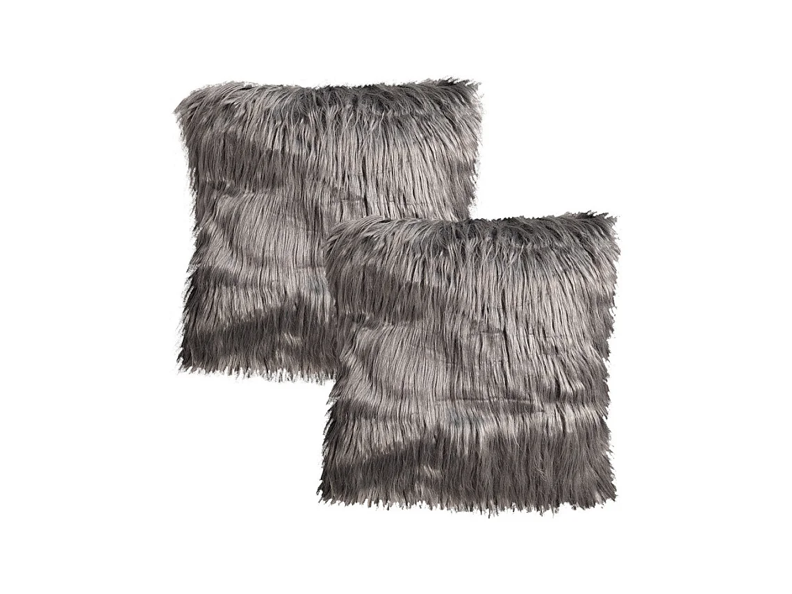 Lot de 2 coussins 45 x 45 cm gris anthracite à poils longs - MOUTH