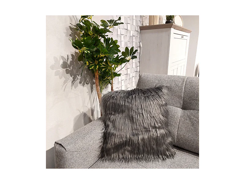 Lot de 2 coussins 45 x 45 cm gris anthracite à poils longs - MOUTH