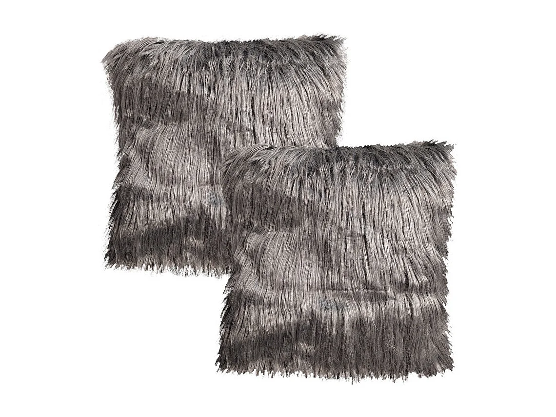 Lot de 2 coussins 45 x 45 cm gris anthracite à poils longs - MOUTH