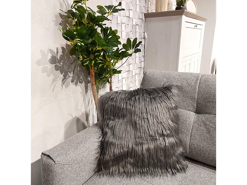 Lot de 2 coussins 45 x 45 cm gris anthracite à poils longs - MOUTH
