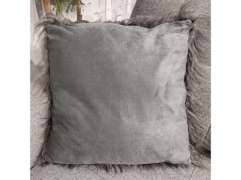 Lot de 2 coussins 45 x 45 cm gris anthracite à poils longs - MOUTH