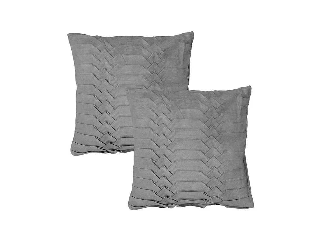 Lot de 2 coussins 45 x 45 cm microfibre gris plis géométriques - PANG