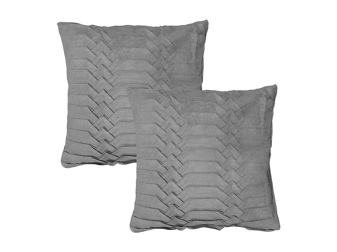 Lot de 2 coussins 45 x 45 cm microfibre gris plis géométriques - PANG