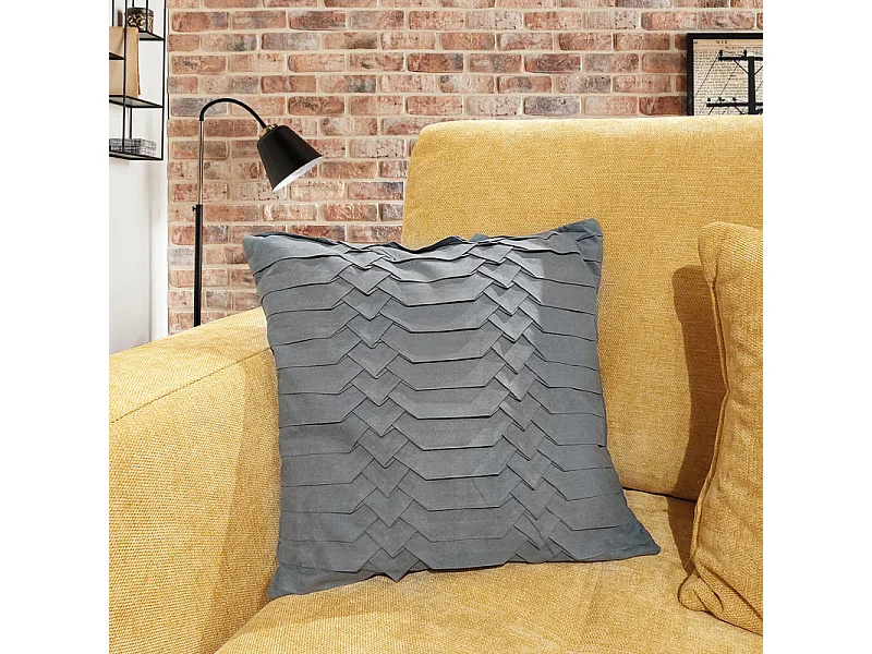 Lot de 2 coussins 45 x 45 cm microfibre gris plis géométriques - PANG