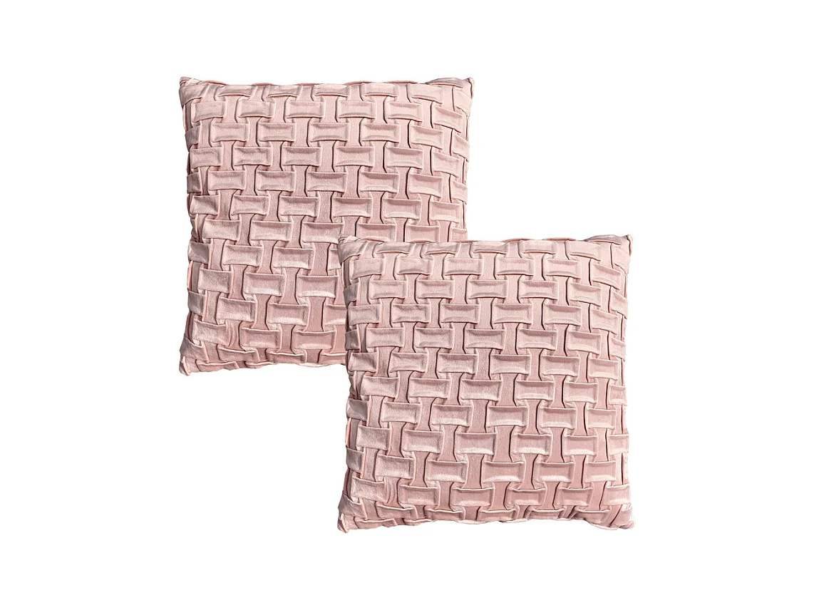 Lot de 2 coussins 45 x 45 cm velours rose et plis géométriques - ROSIE