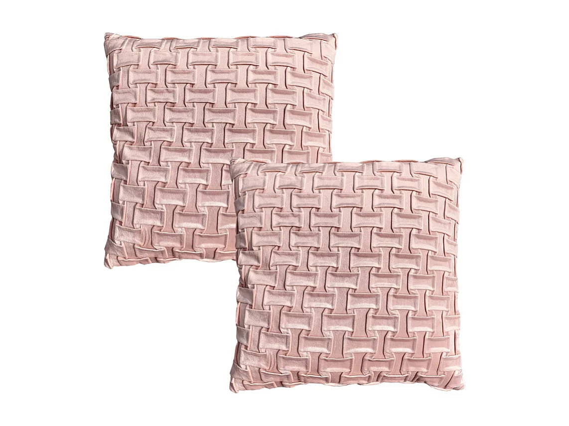 Lot de 2 coussins 45 x 45 cm velours rose et plis géométriques - ROSIE
