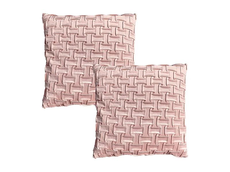 Lot de 2 coussins 45 x 45 cm velours rose et plis géométriques - ROSIE
