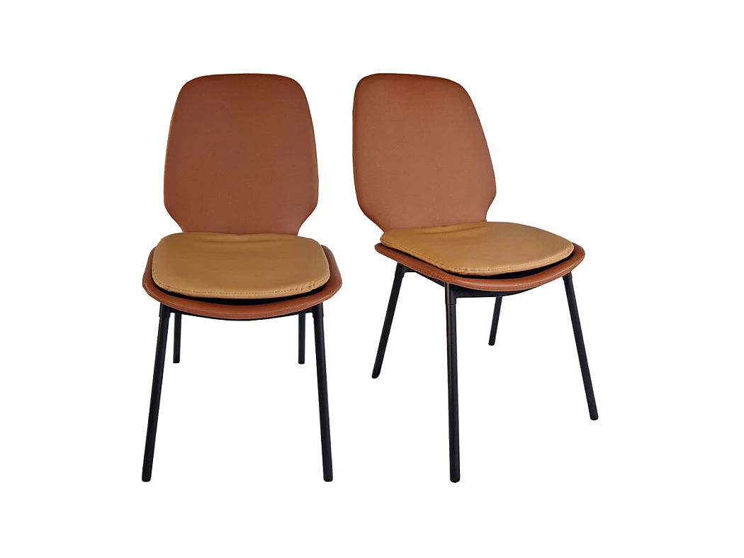 Lot de 2 chaises en simili marron pieds métal noir - RUZAN