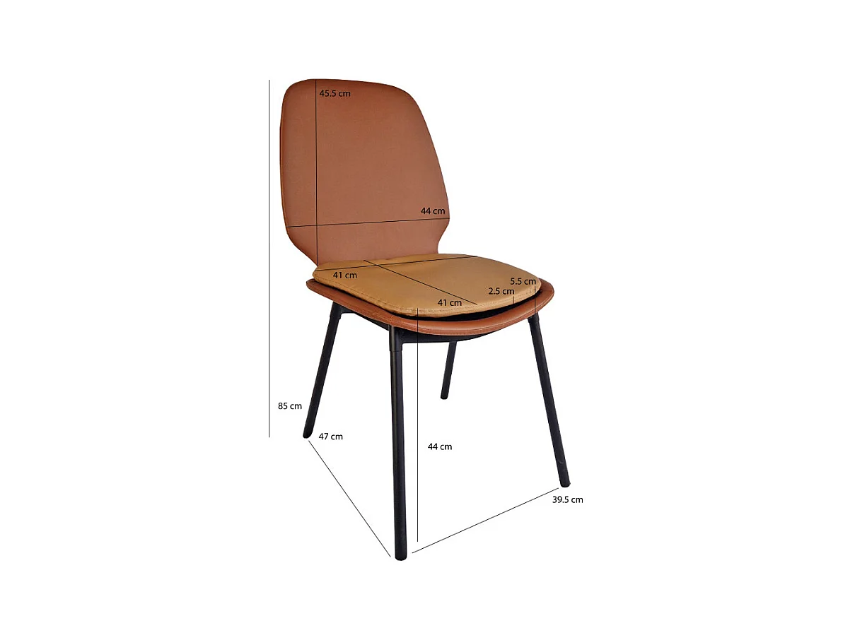 Lot de 2 chaises en simili marron pieds métal noir - RUZAN