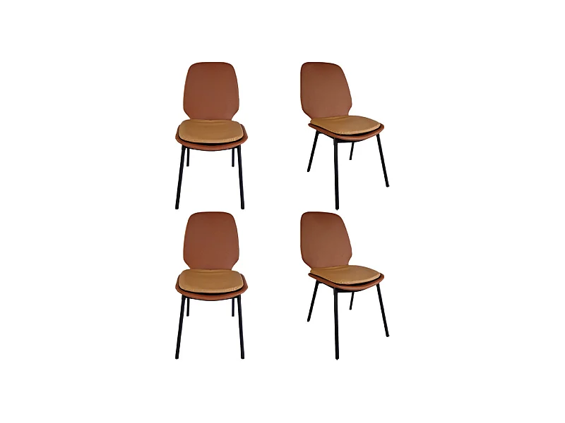 Lot de 4 chaises en simili marron pieds métal noir - RUZAN