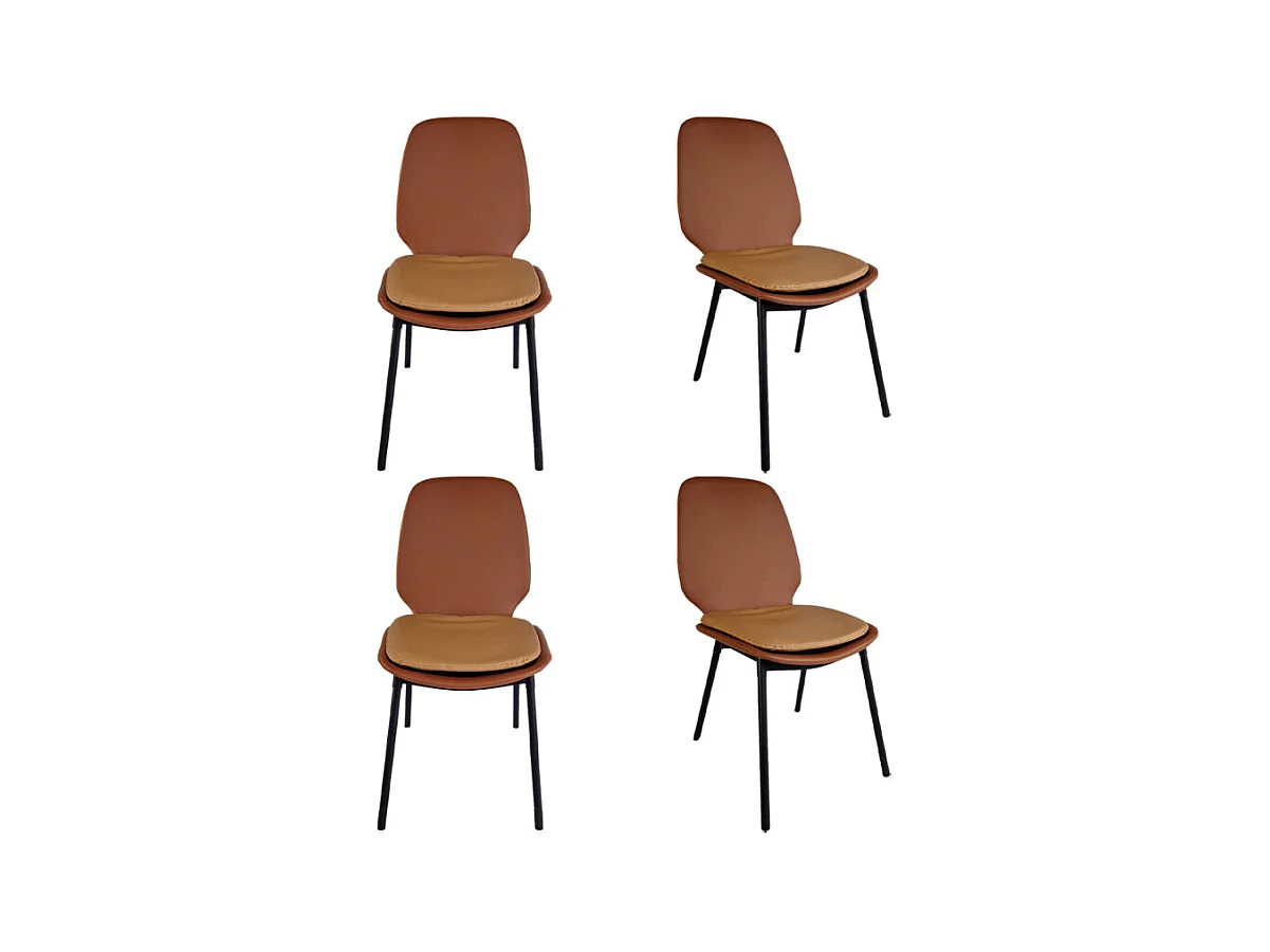 Lot de 4 chaises en simili marron pieds métal noir - RUZAN