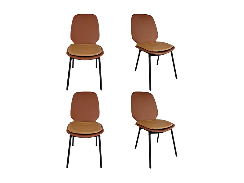 Lot de 4 chaises en simili marron pieds métal noir - RUZAN