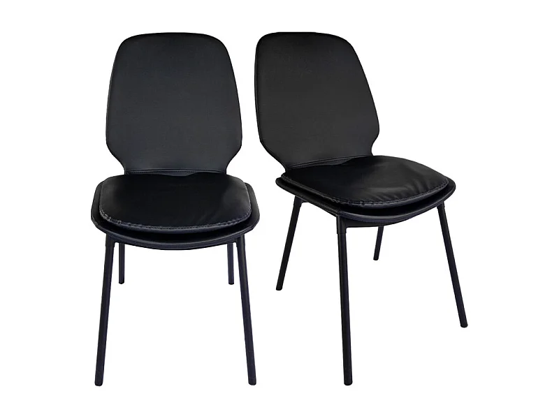Lot de 2 chaises en simili noir pieds métal noir - RUZAN