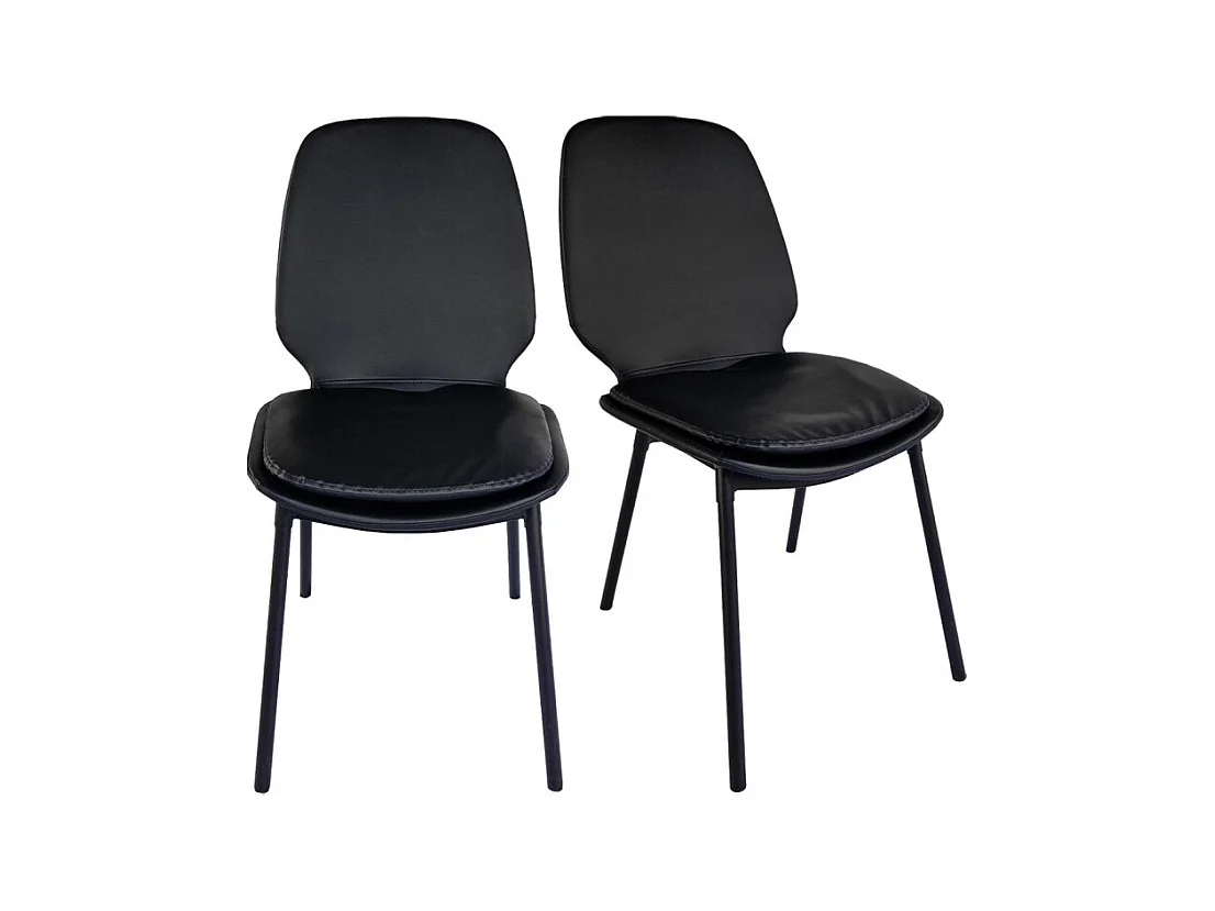 Lot de 2 chaises en simili noir pieds métal noir - RUZAN