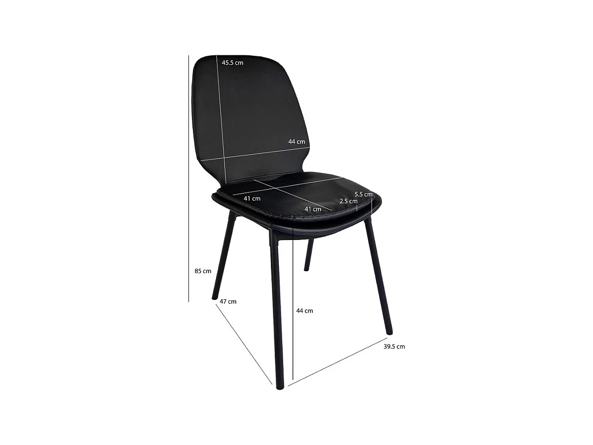 Lot de 2 chaises en simili noir pieds métal noir - RUZAN