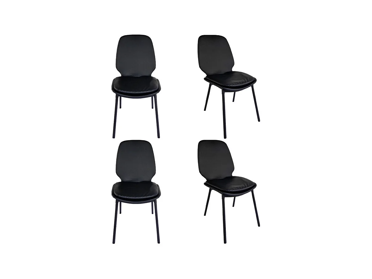 Lot de 4 chaises en simili noir pieds métal noir - RUZAN