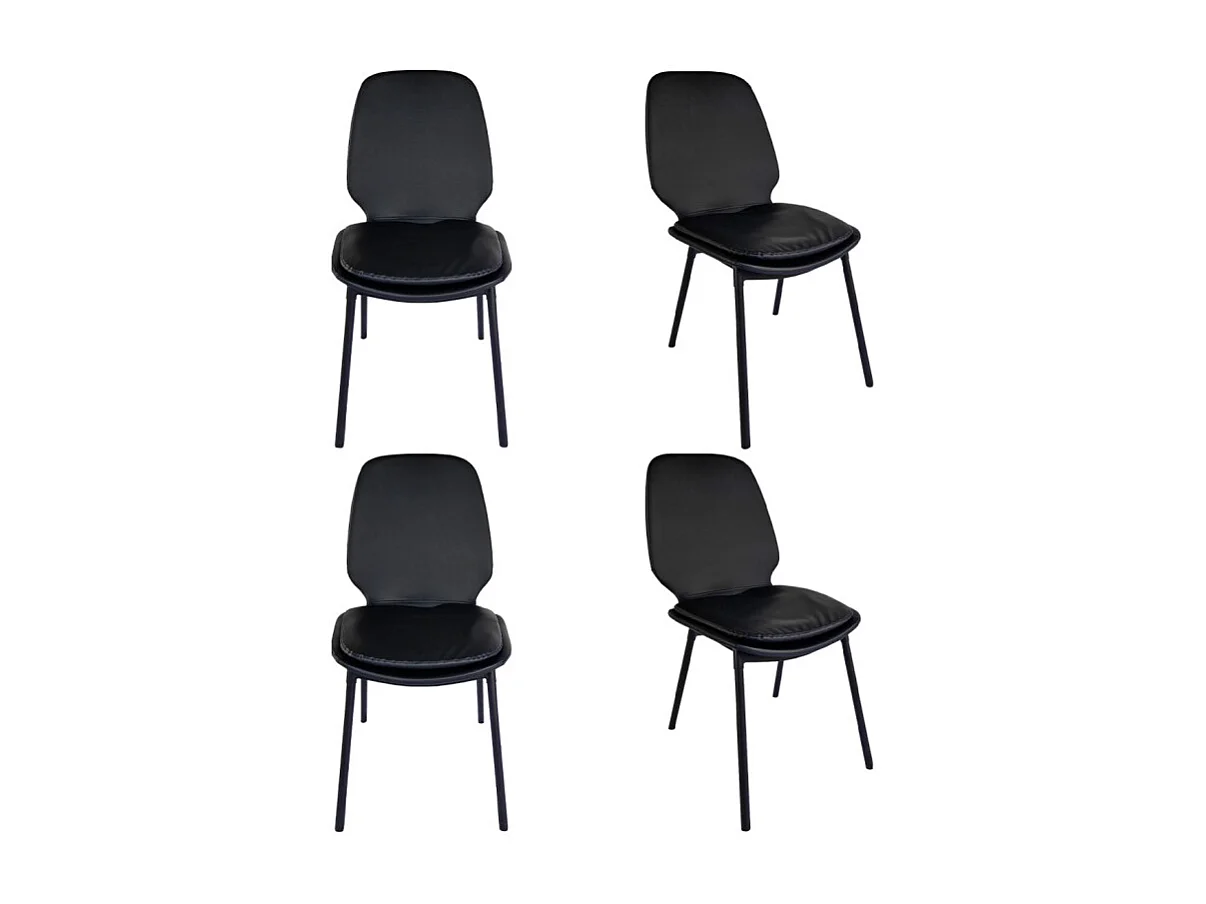 Lot de 4 chaises en simili noir pieds métal noir - RUZAN