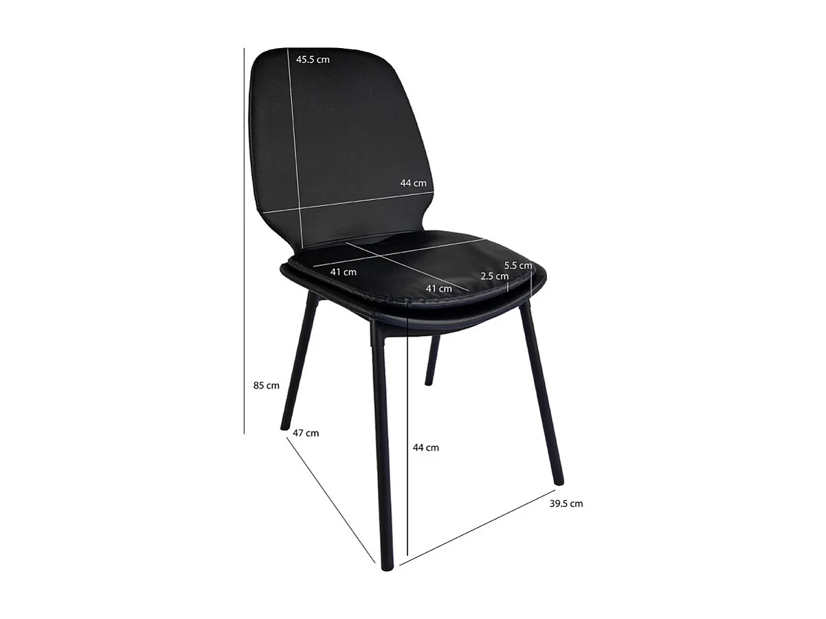 Lot de 4 chaises en simili noir pieds métal noir - RUZAN