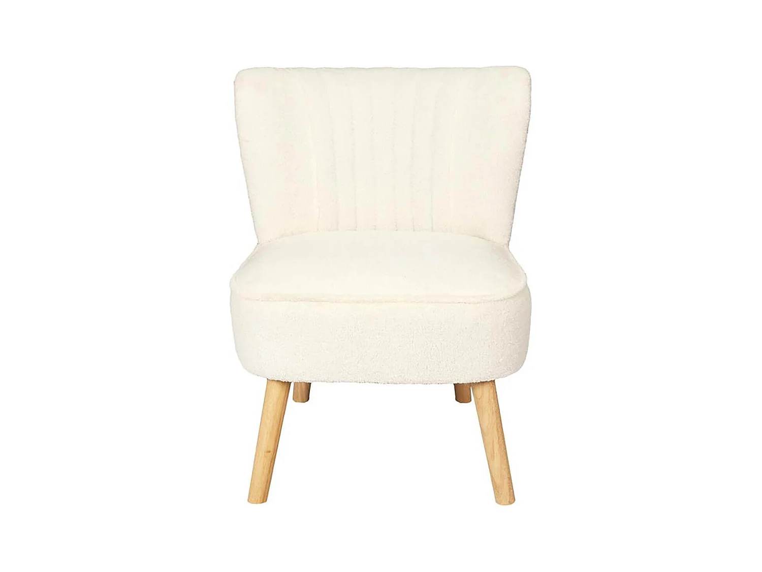 KELIOS - Fauteuil en Tissu Bouclettes Blanc Pieds Bois Naturel