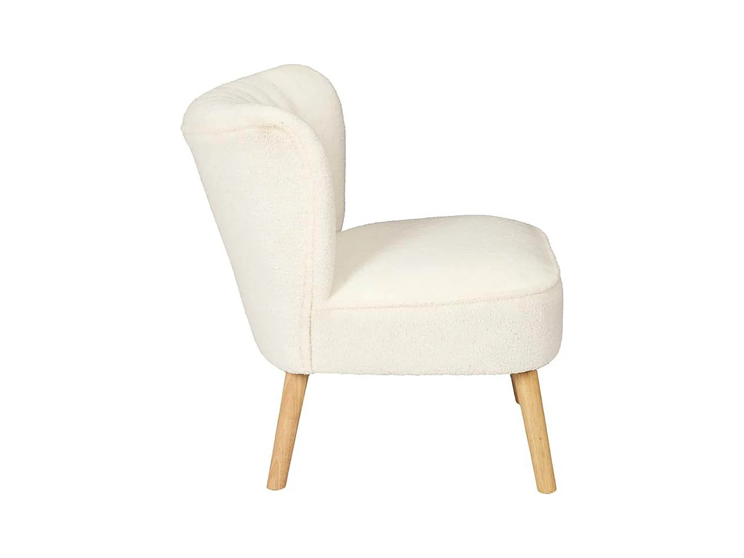 KELIOS - Fauteuil en Tissu Bouclettes Blanc Pieds Bois Naturel