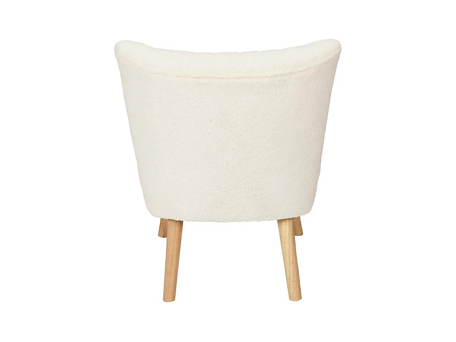 KELIOS - Fauteuil en Tissu Bouclettes Blanc Pieds Bois Naturel