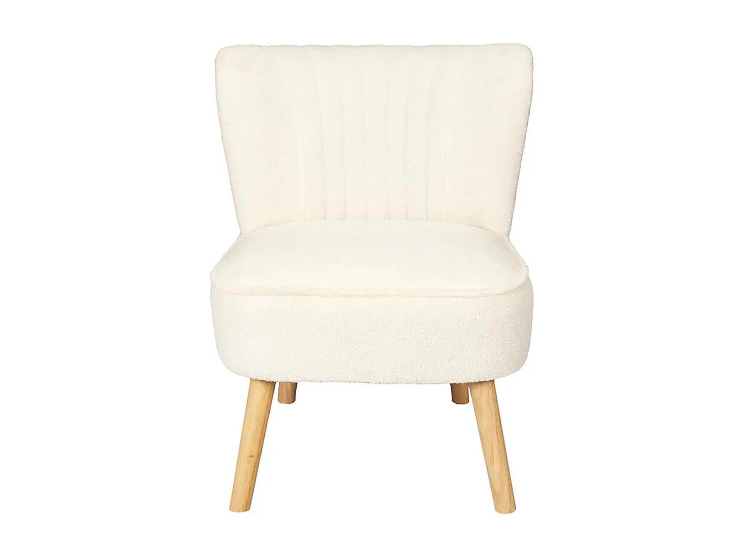 KELIOS - Fauteuil en Tissu Bouclettes Blanc Pieds Bois Naturel