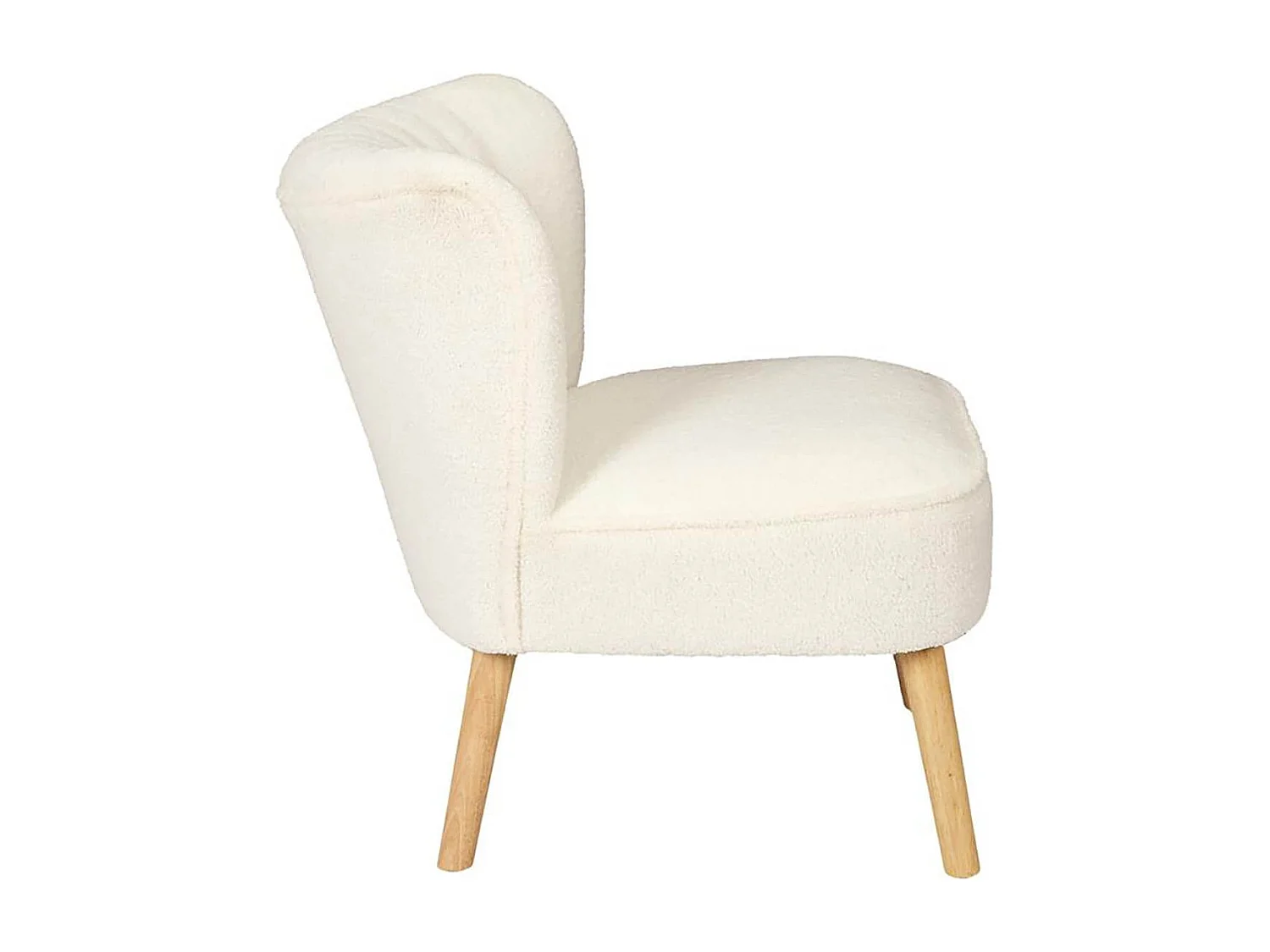 KELIOS - Fauteuil en Tissu Bouclettes Blanc Pieds Bois Naturel