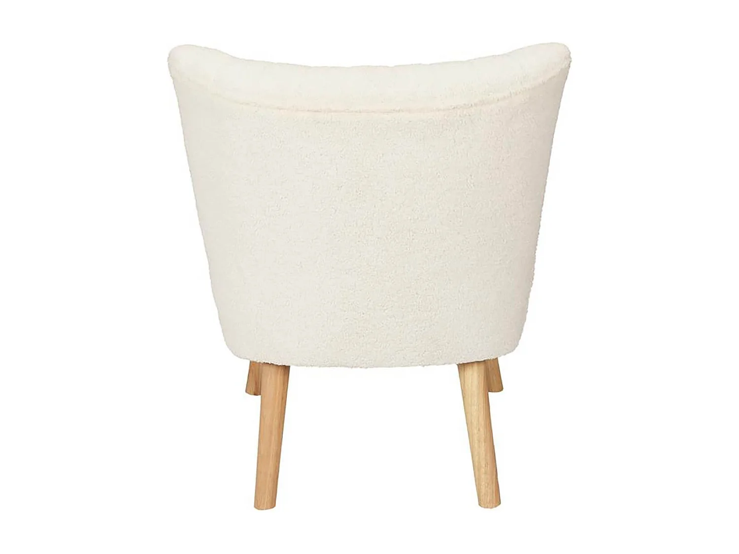 KELIOS - Fauteuil en Tissu Bouclettes Blanc Pieds Bois Naturel