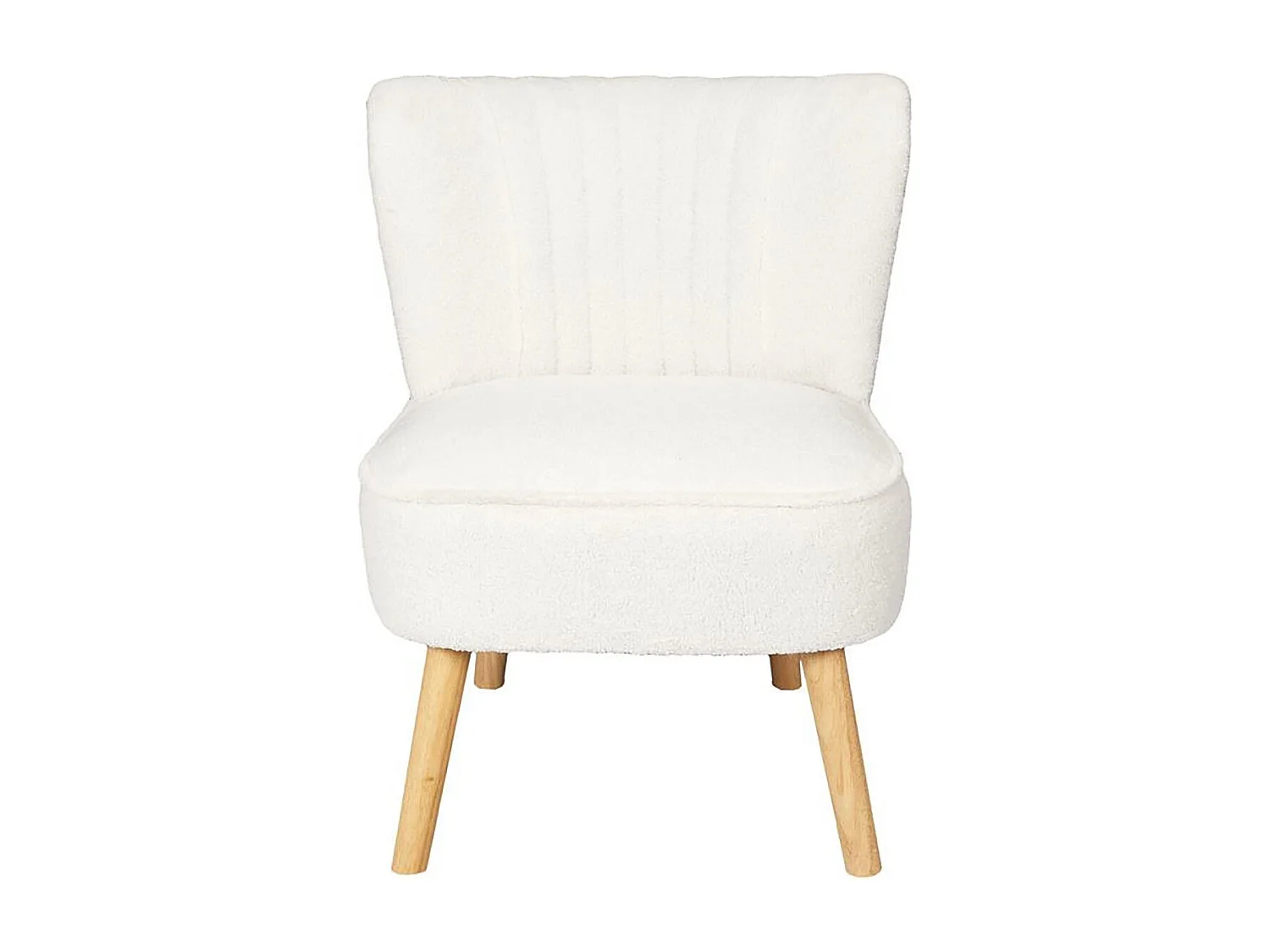KELIOS - Fauteuil en Tissu Bouclettes Blanc Pieds Bois Naturel