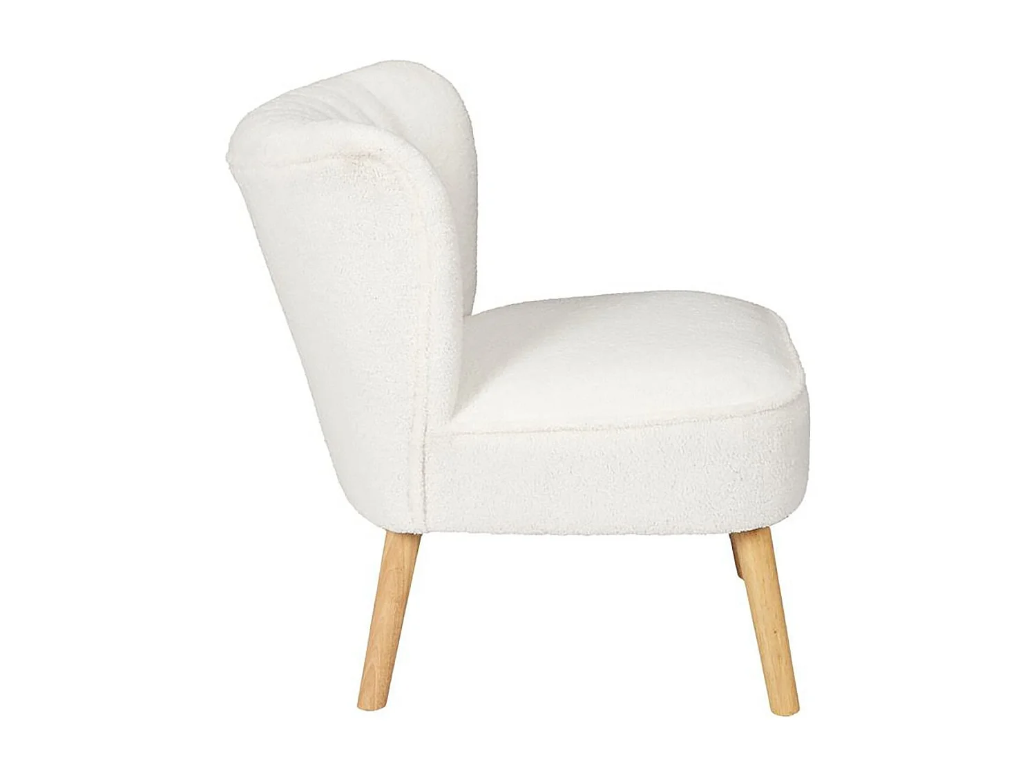 KELIOS - Fauteuil en Tissu Bouclettes Blanc Pieds Bois Naturel