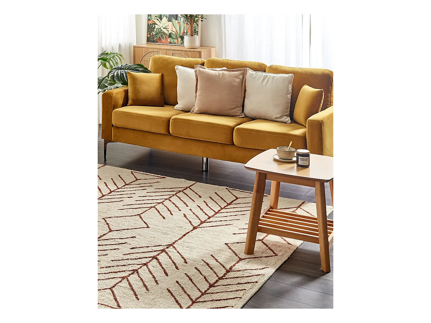 Teppich Baumwolle beige 200 x 200 cm geometrisches Muster Kurzflor AKOREN