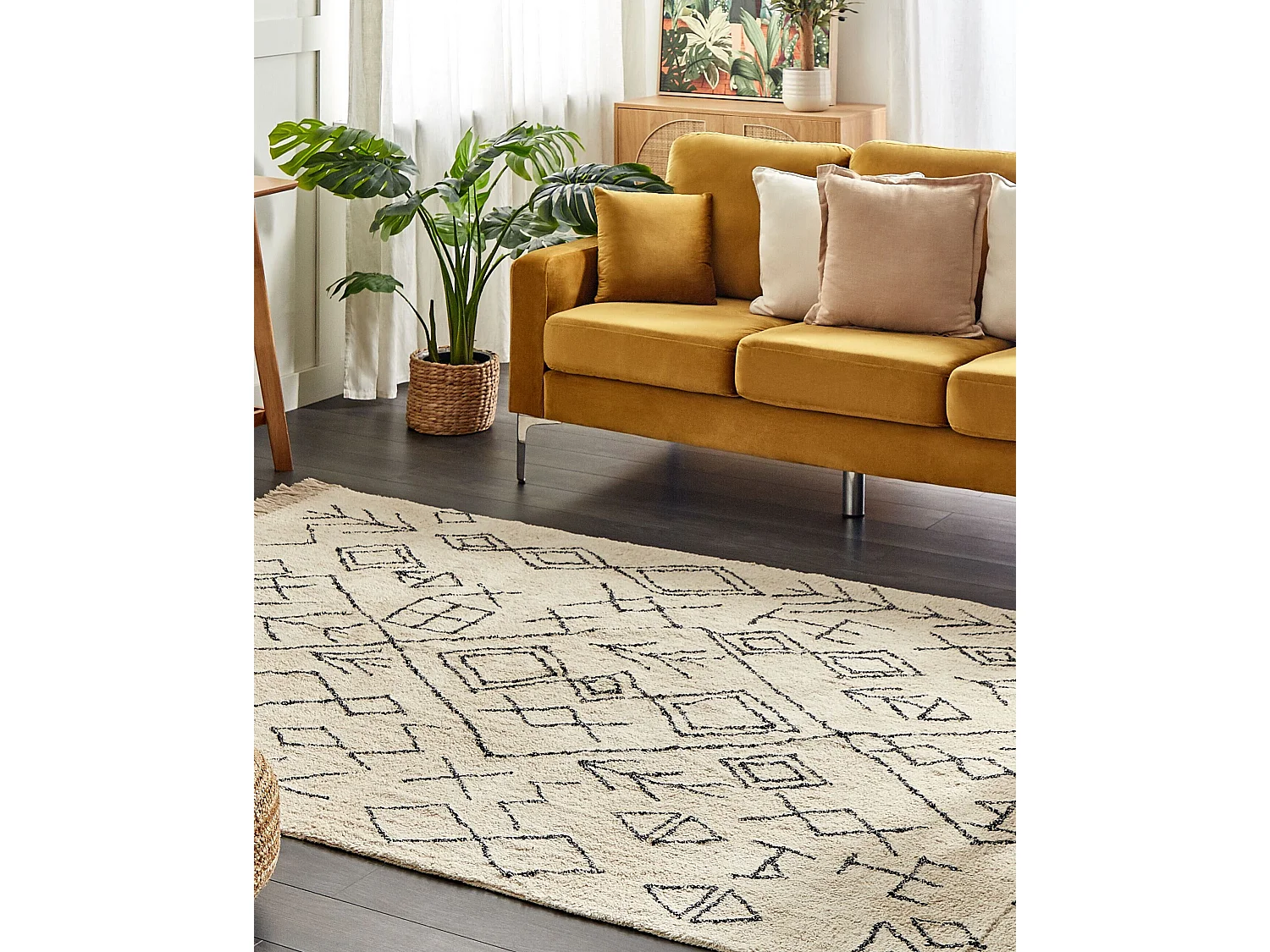 Teppich Baumwolle beige mit geometrischem Muster rechteckig 160 x 230 cm Somek